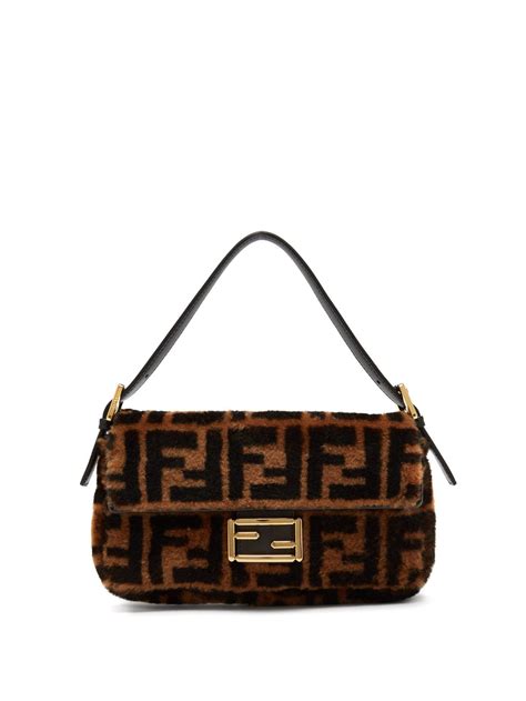 fendi shearling logo baguette|fendi handbags.